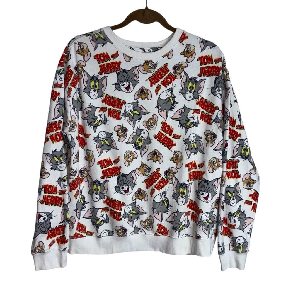 Tom and Jerry White Graphic Cartoon Sweater Medium